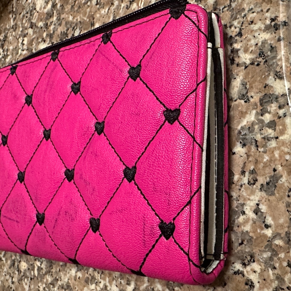 Betsey Johnson Pink Quilted Wallet with Black Accents (w/flaws) - Picture 6 of 8